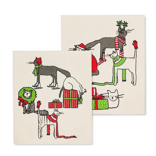 Holiday Cats Dishcloths |  Set of 2