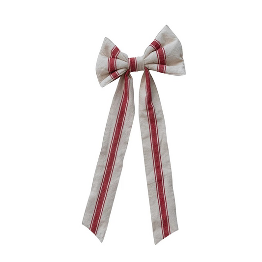 Woven Cotton Clip-on Bow with Stripes