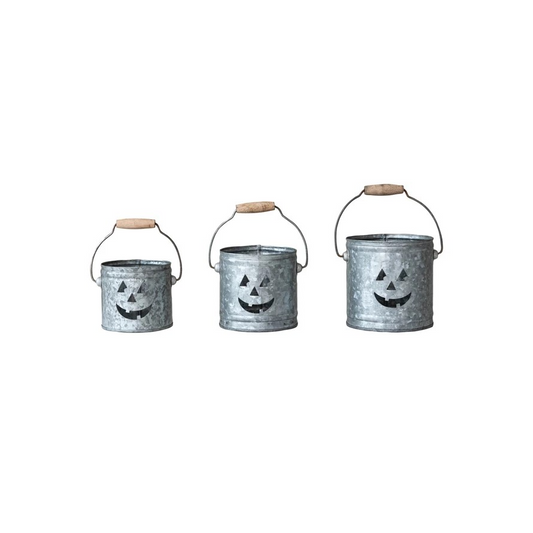 Buckets/Lanterns with Cut-Out Jack-O-Lantern Faces |  Set of 3