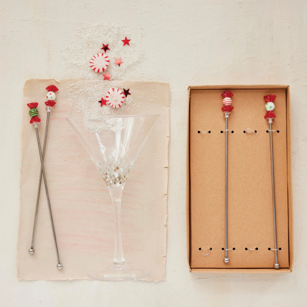 Cocktail Stirrers with Hand-Blown Glass Candies | Set of 4
