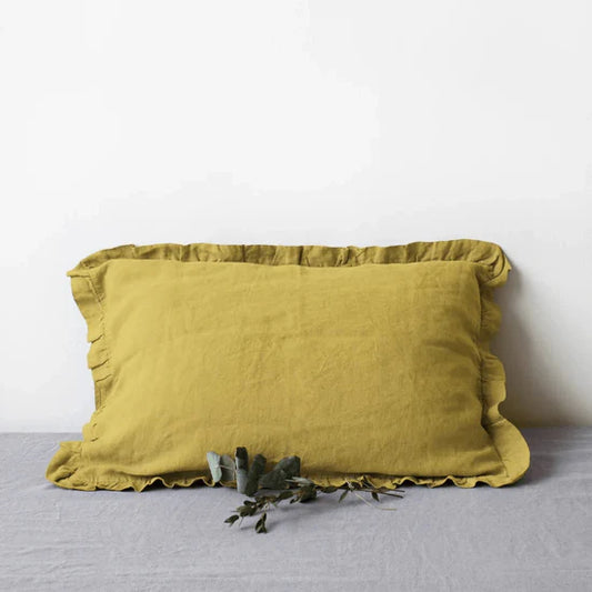 Linen Tales | Lemon Curry | Standard | Linen Pillowcase with Frills
