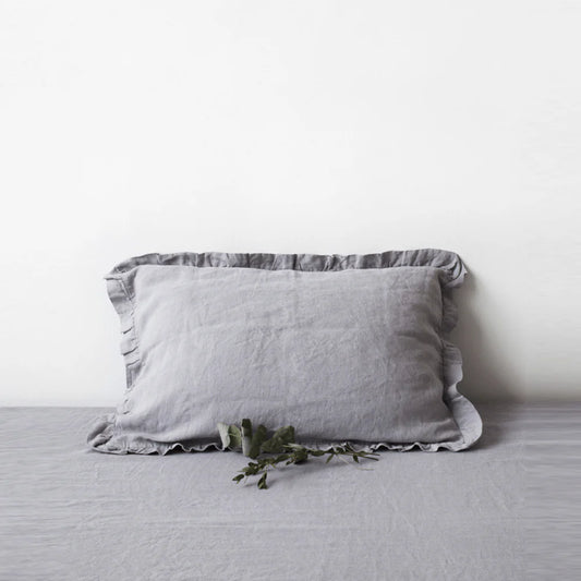 Linen Tales | Light Grey | Standard | Linen Pillowcase with Frills