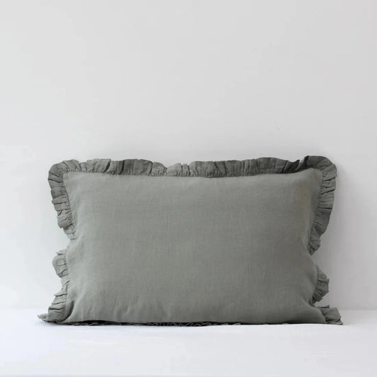 Linen Tales | Khaki | Standard | Linen Pillowcase with Frills