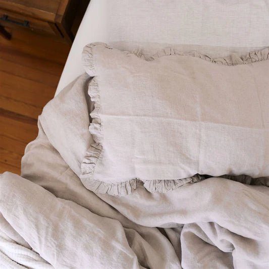 Linen Tales | Natural | Standard | Linen Pillowcase with Frills