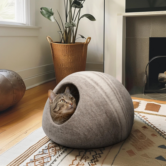 MODWOOL™ Felt Premium Wool 16" Diameter Cat Cave | Brown