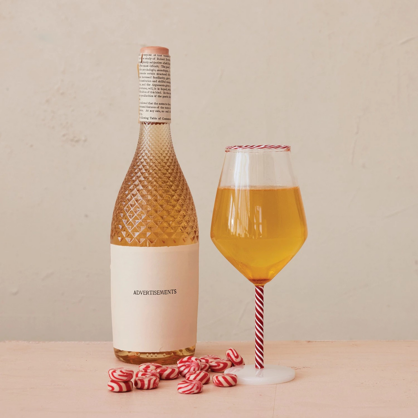 Stemmed Wine Glass with Striped Rim & Stem