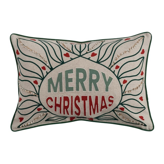 Two-Sided & Linen Lumbar Pillow with Design & Embroidery