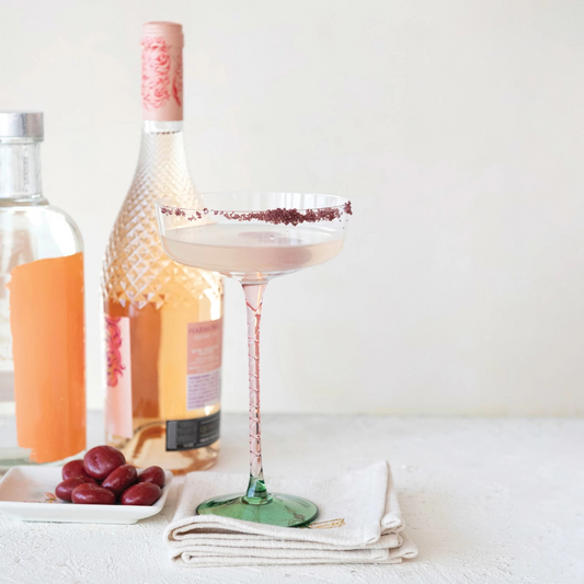 Stemmed Champagne/Coupe Glass | Pink Stem & Green Base