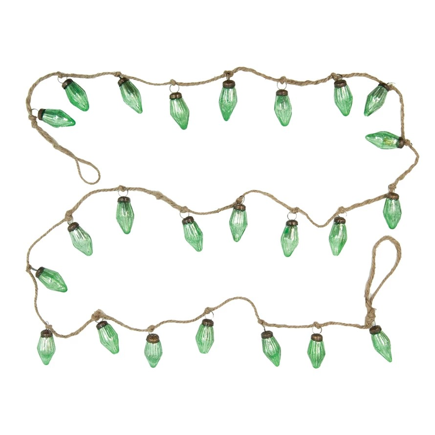 Recycled Mercury Glass Ornament Garland with Jute Cord | Green
