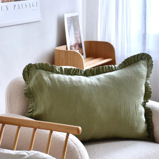 Linen Tales | Sage | Standard | Linen Pillowcase with Frills