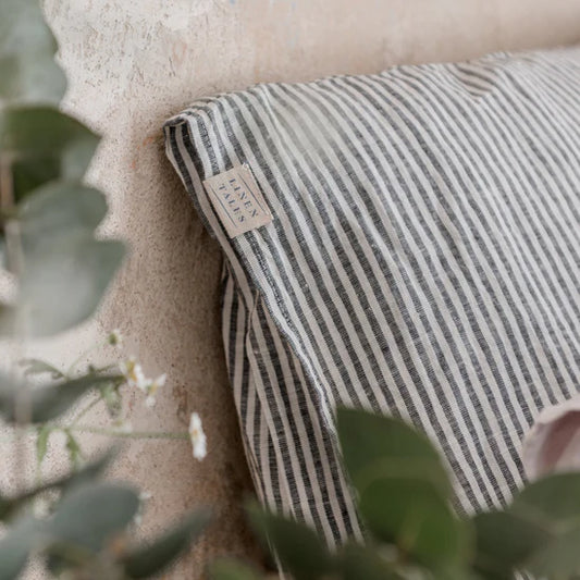 Linen Tales | Thin Black Stripes | King | Linen Pillowcase