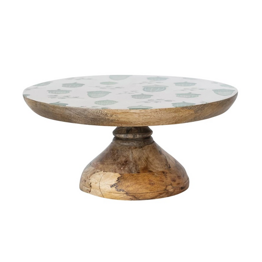 Enameled Mango Wood Pedestal with Acorn Pattern
