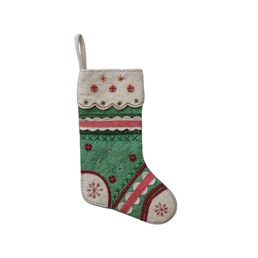 Handmade Wool Felt Stocking with Embroidery