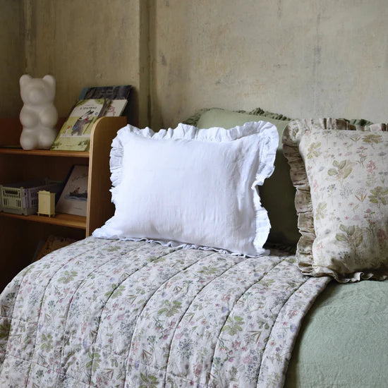 Linen Tales | White | Standard | Line Pillowcase with Frills