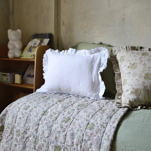 Linen Tales | White | Standard | Line Pillowcase with Frills
