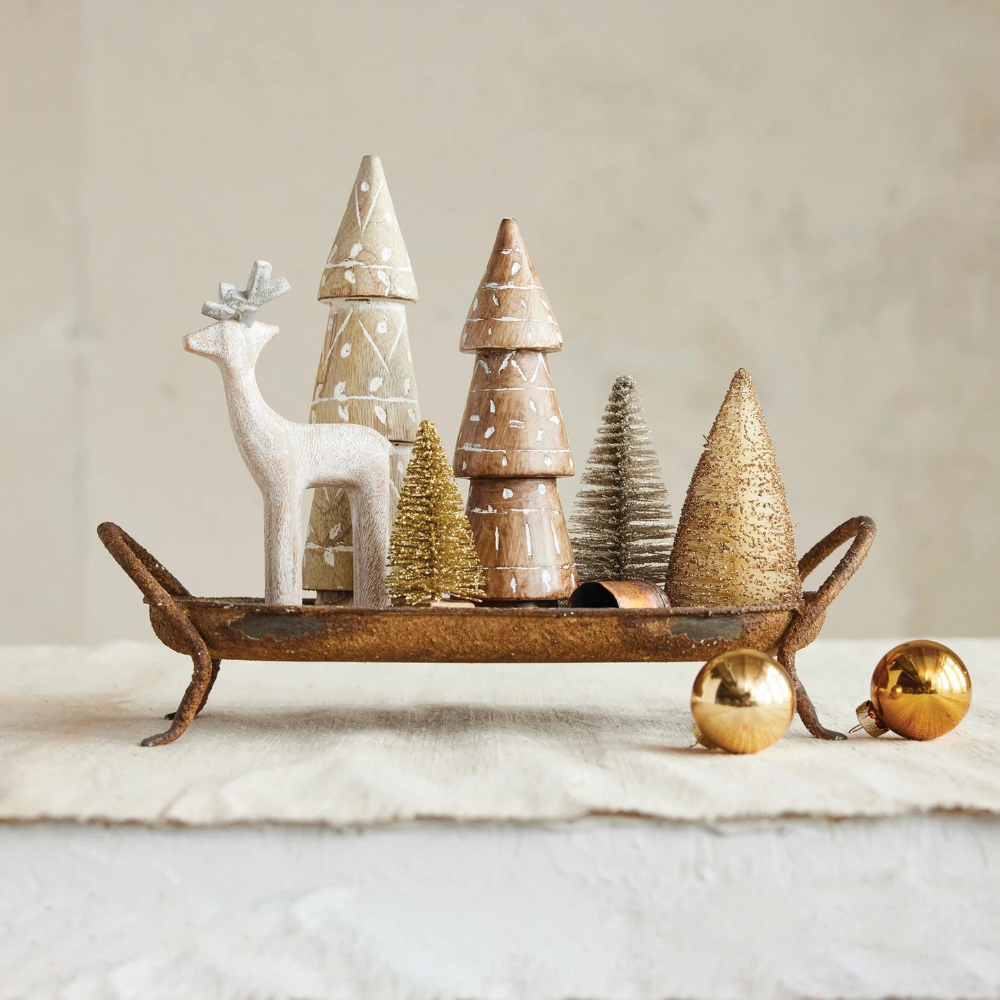 Decorative Metal Footed Tray with Handles