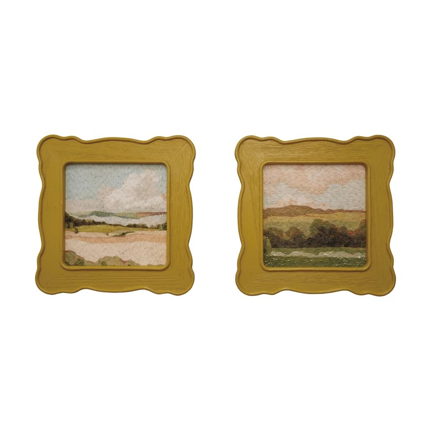 Slub Fabric Wall Décor with Scalloped Wood Frame